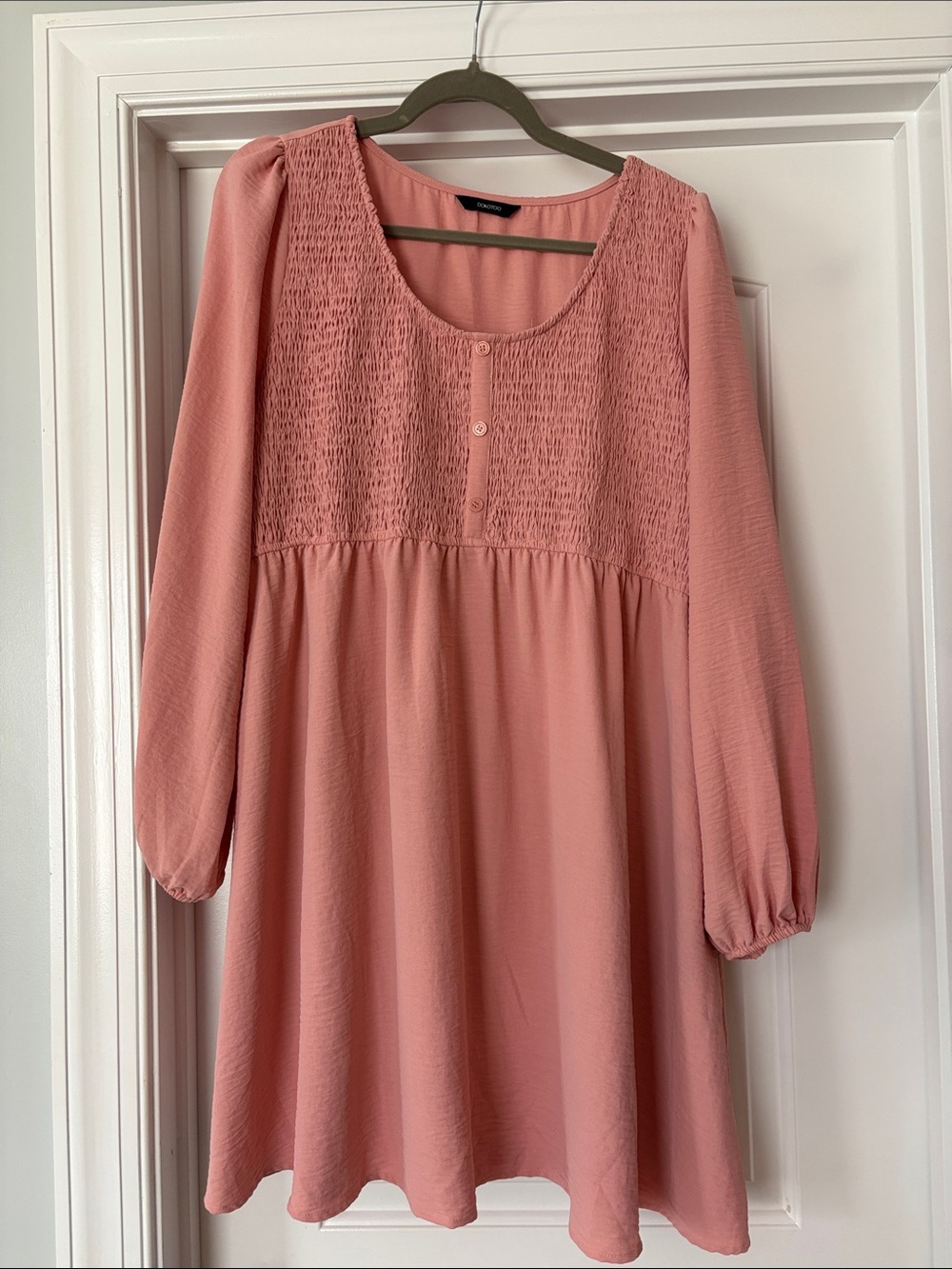 Smocked Yoke Long Sleeve Dress in Dusty Rose